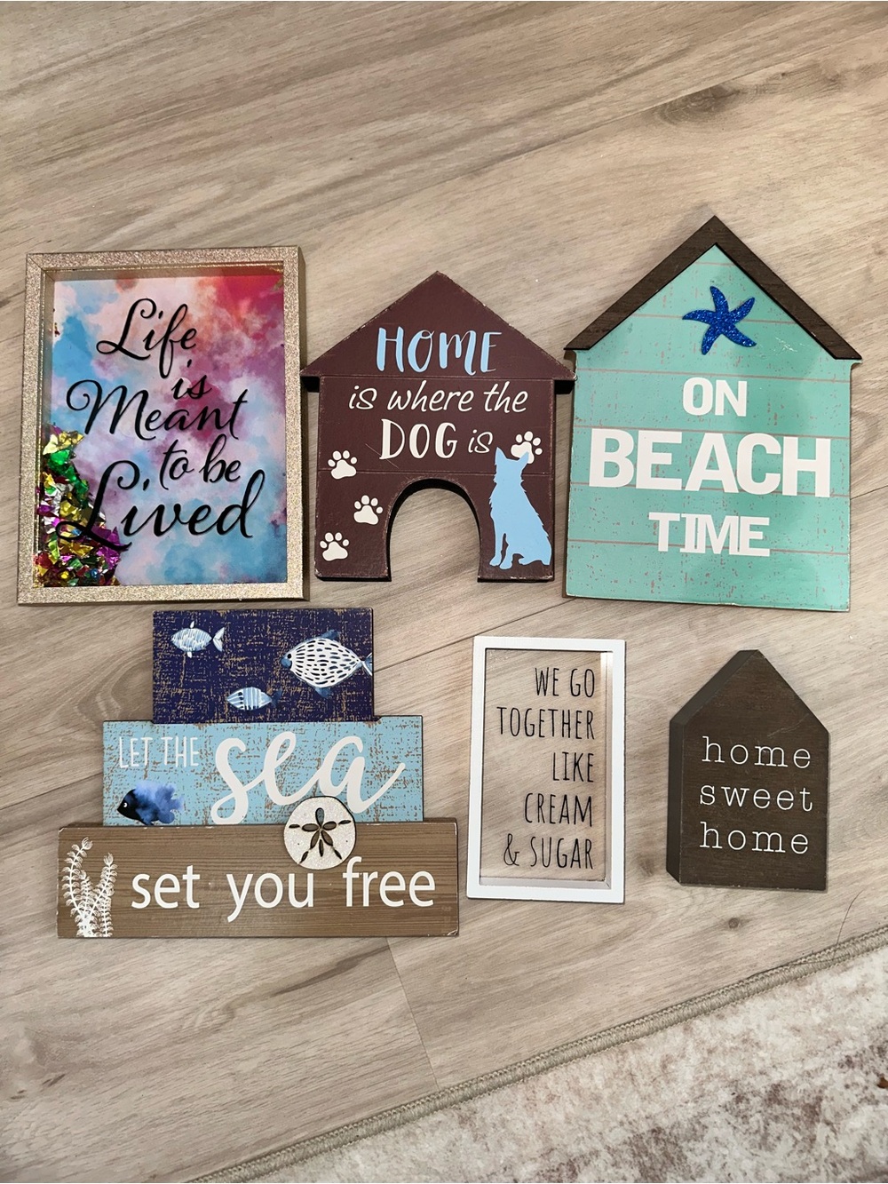 Coastal Farmhouse Home Decor Sign Lot Beach Dog Wall Shelf Decor